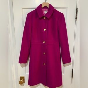J Crew Topcoat size 4, magenta color, perfect condition, worn once